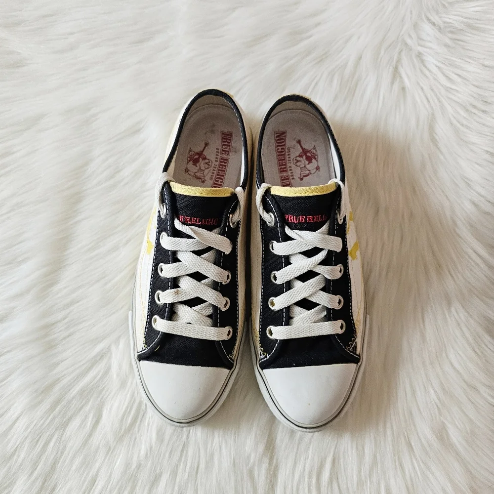 True Religion Rare Low Top Y2K Vintage Black Yellow White Sneakers Men's Size 8